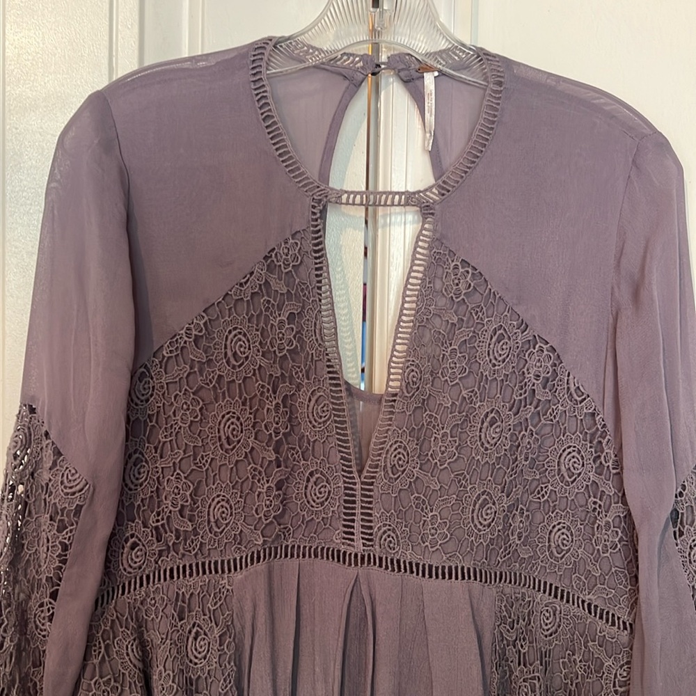 Free People Dusty Lavender Purple Crochet Lace Dress Size S